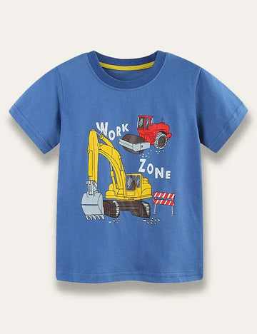 Blue Excavator Print T-shirt - Mini Taylor